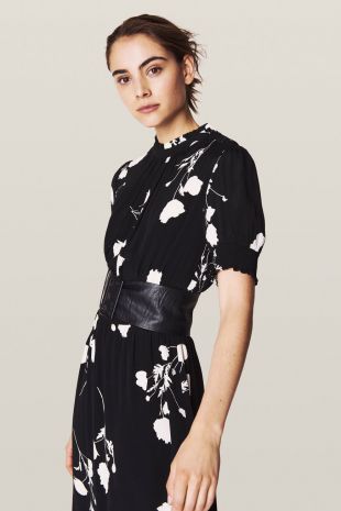 ROBE MIDI COL MONTANT IMPRIMÉE NOIR