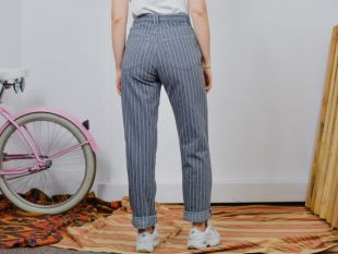 Jeans rayés W30 L34 vintage 90's straight fit leg high waist denim blue grey pants button fly M/L