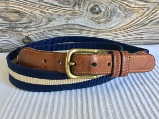Vintage COACH Bleu et Blanc Tissu rayé En cuir Trim Belt Femme Taille 34