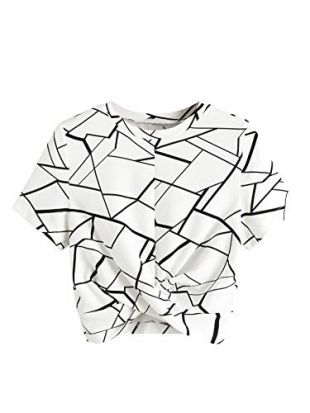 ROMWE T-Shirt à Manches Courtes pour Femme Motif géométrique - Blanc - 3X