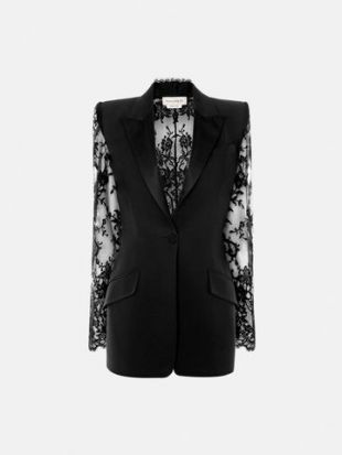 Black Lace Sleeve Tuxedo Jacket