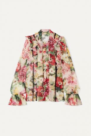 Ruffled Floral-print Silk-chiffon Blouse