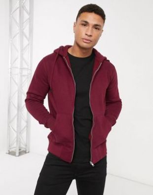 Pull&Bear - Hoodie à fermeture éclair - Bordeaux | ASOS
