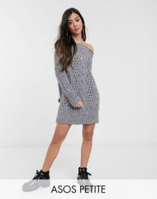 ASOS DESIGN Petite - Robe courte en maille avec épaules dénudées et surpiqûres | ASOS