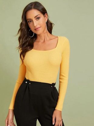 Yellow Fitted Ribbed Sweater