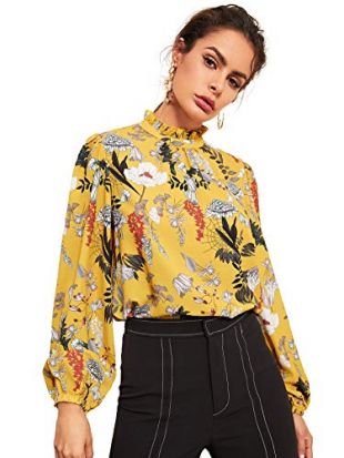 Floral Print High Neck Chiffon Blouse