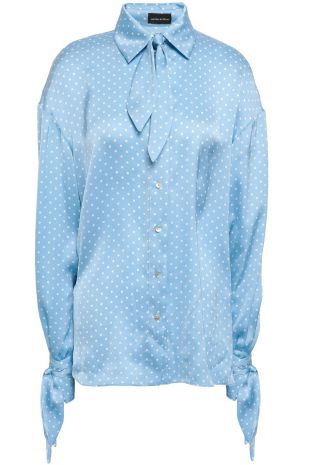 Knotted Polka-dot Silk-satin Shirt