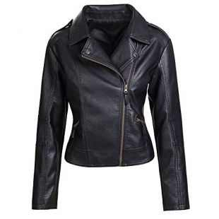 Artfasion Womens Slim Tailoring Faux Leather PU Short Jacket Coat Moto Biker Jacket (CT22-black, XL)