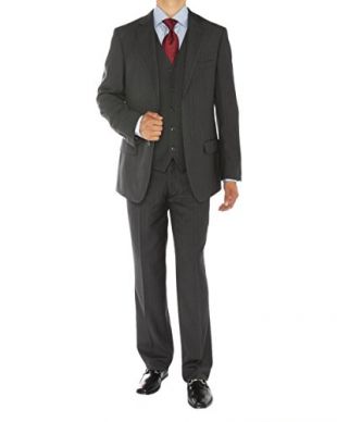 DTI GV Executive Men's Italian Vested Wool Suit Two Button 3 Piece Jacket Vest (36 Short US / 46S EU/W 30", Charcoal)