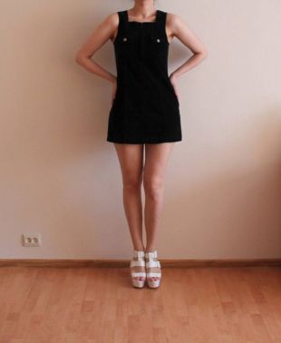 Mini Jumper Dress Black Velvet Dress Black Jumper vintage Sleeveless Jumper Dress Sarafan Overalls Zip Front Closure Bib Dress