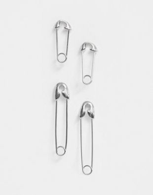 ASOS DESIGN pack of 2 earrings in safety pin design in silver tone | ASOS
