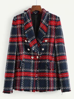 Blazer en tweed à carreaux avec boutons