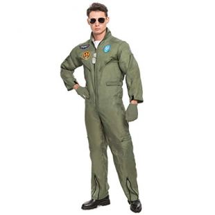 Men’s Flight Pilot Adult Costume with Accessory for Halloween Party (Small) Gray