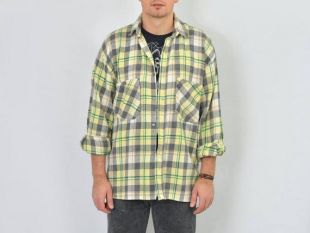 Vintage Lee Chemise Bûcheron Flanelle Vert Hommes Manches Longues