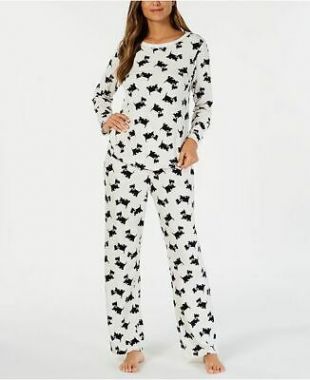 Charter Club Size Small White Dog Printed Thermal Fleece Pajama Gift Set AP10