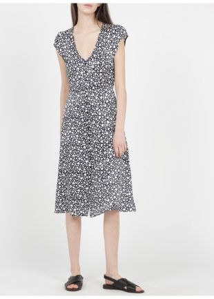 ROBE MIDI COL V IMPRIMÉE COEUR BLEU