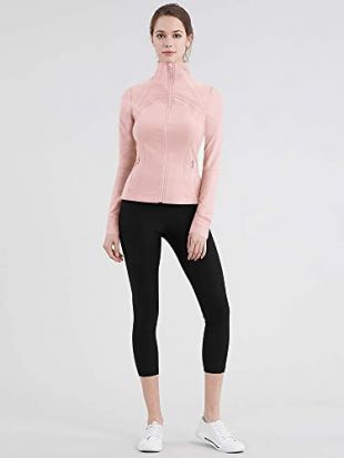 LL QJC3008 Women's Running Shirt Full Zip Workout Track Jacket with Thumb Holes S Blossom