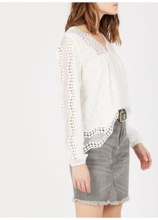 TOP COL V BRODÉ   OFF WHITE