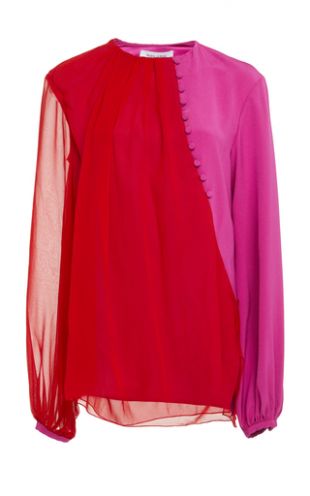 Two-Tone Silk-Chiffon Blouse