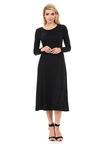 iconic luxe - iconic luxe Women's Long Sleeve A-Line Midi Dress Small Black