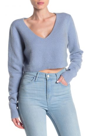 Blue Wool Blend Crop Sweater