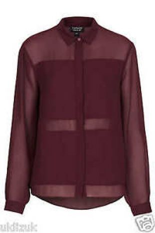 Topshop Cosplay Burgundy Maroon Sheer Panel Chiffon Blouse Shirt - Size 6