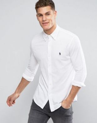Polo Ralph Lauren - Chemise slim boutonnée en piqué avec logo joueur - Blanc | ASOS