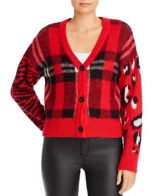 Plaid & Animal-Pattern Cardigan
