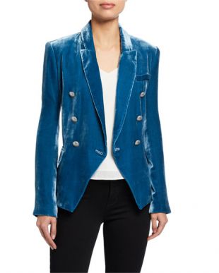 Blue  Velvet Double-Breasted Blazer