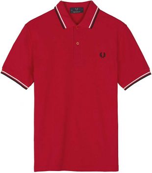 Fred Perry Made in England Twin Tipped Polo Shirt, Style M12, Black/White/Bright Red - Imperial Size 36