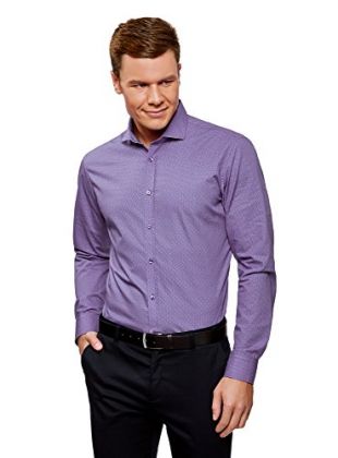 oodji Ultra Homme Chemise en Coton à Petits Motifs Graphiques, Violet, 43 сm/FR 54 / L
