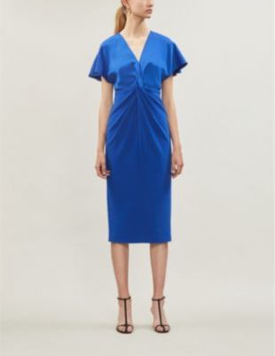 Blue Wrap-Waist Crepe Dress