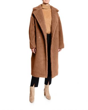 Double Breasted Camel Hair Blend Teddy Coat