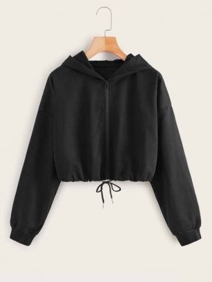 Pull à capuche unicolore zippé avec cordon