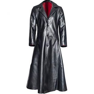 Leather Men’s Long Coat Glossy Faux Leather Trench Gothic Long Winter Coat Jacket S-5XL