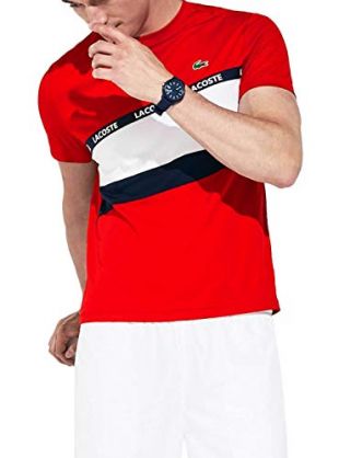 Lacoste Sport TH8427 T-Shirt Homme,Rouge (Rouge/Blanc-Marine Yy2) , Large (Taille fabricant:5)