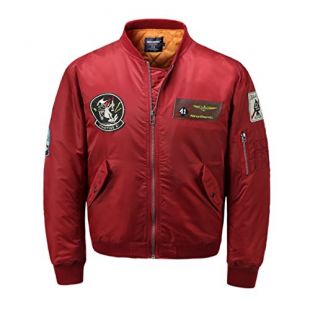 Classic Bomber Jacket Men Nylon Quilted with Patches