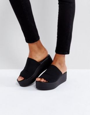 Black  Slinky Chunky Flatform Sandals