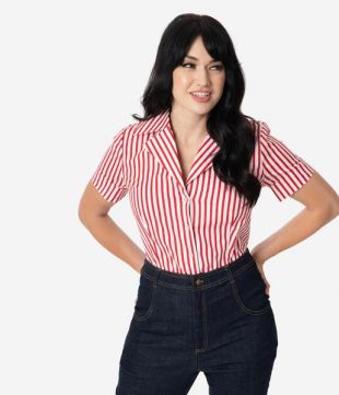 I Love Lucy x Unique Vintage White & Red Stripe Little Ricky Blouse