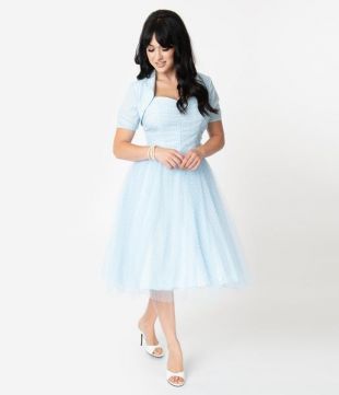 I Love Lucy x Unique Vintage Light Blue Honeymoon Swing Dress