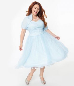 I Love Lucy x Unique Vintage Plus Size Light Blue Honeymoon Swing Dress
