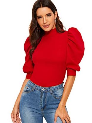 Puff Sleeve  Tops Red