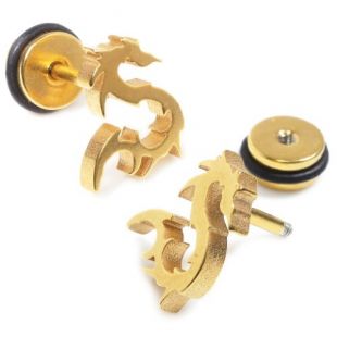 Pair Stainless Steel Gold Color Dragon Screw Stud Earrings