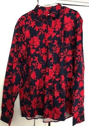 Mens Fashion Floral print Dress Shirt-3x  Navy/Red  | eBay