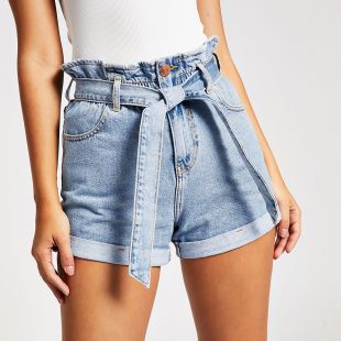 Blue Paperbag Denim Shorts