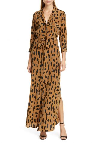 Leopard Print Silk Maxi Shirtdress
