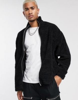 Haut de survêtement oversize imitation peau de mouton - Noir