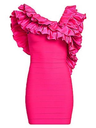 Hervé Léger - Pink Ruffled Dress