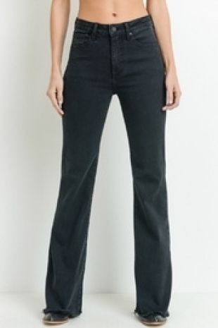 Black Frayed Hem Flared Casual Pants