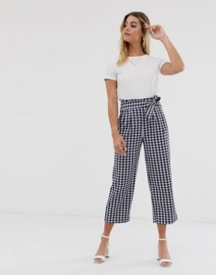 JDY - Pantalon jupe-culotte à nouer à la taille motif pied-de-poule
